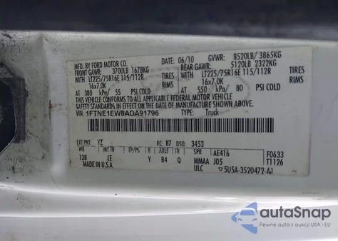 2010 Ford E-150 Commercial/Recreational z USA, uszkodzony, nr VIN 1FTNE1EW8ADA91796